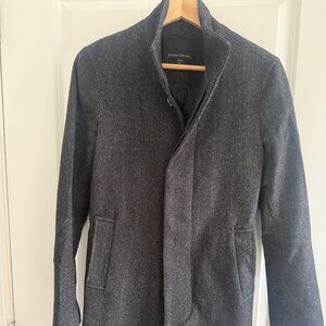 Banana Republic Dark Gray Herringbone Wool Funnel Collar Coat